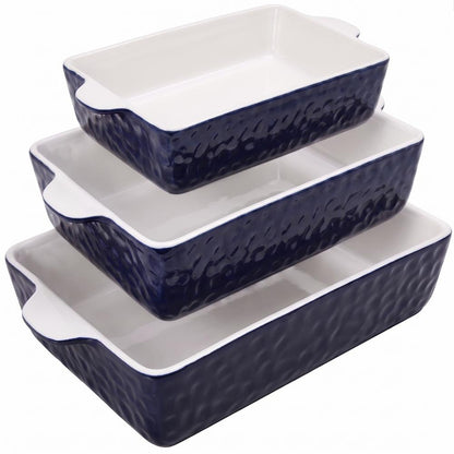 3-Piece Ceramic Casserole Set, Nonstick, Oven Safe, Royal Blue