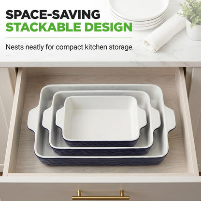 3-Piece Ceramic Casserole Set, Nonstick, Oven Safe, Royal Blue