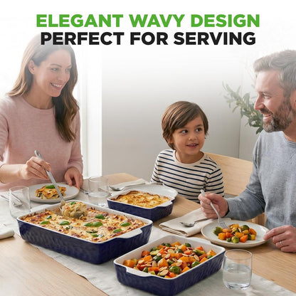3-Piece Ceramic Casserole Set, Nonstick, Oven Safe, Royal Blue