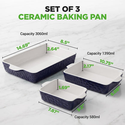 3-Piece Ceramic Casserole Set, Nonstick, Oven Safe, Royal Blue
