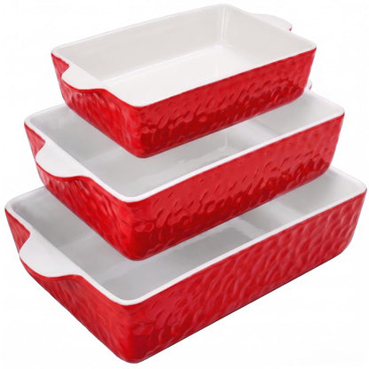3-Piece Ceramic Casserole Set, Nonstick, Oven Safe, Red