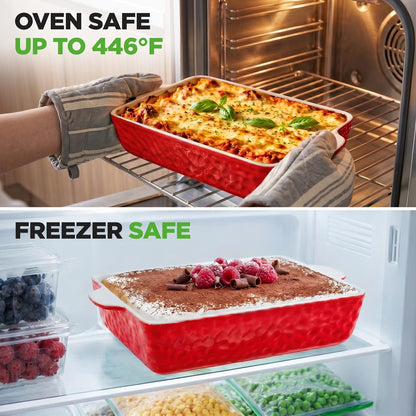 3-Piece Ceramic Casserole Set, Nonstick, Oven Safe, Red