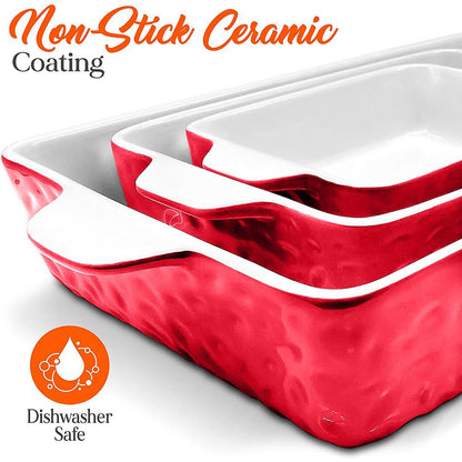 3-Piece Ceramic Casserole Set, Nonstick, Oven Safe, Red