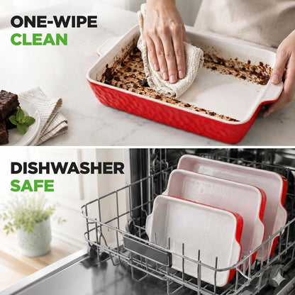 3-Piece Ceramic Casserole Set, Nonstick, Oven Safe, Red