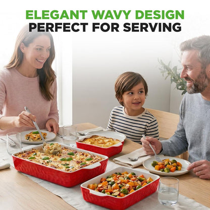 3-Piece Ceramic Casserole Set, Nonstick, Oven Safe, Red
