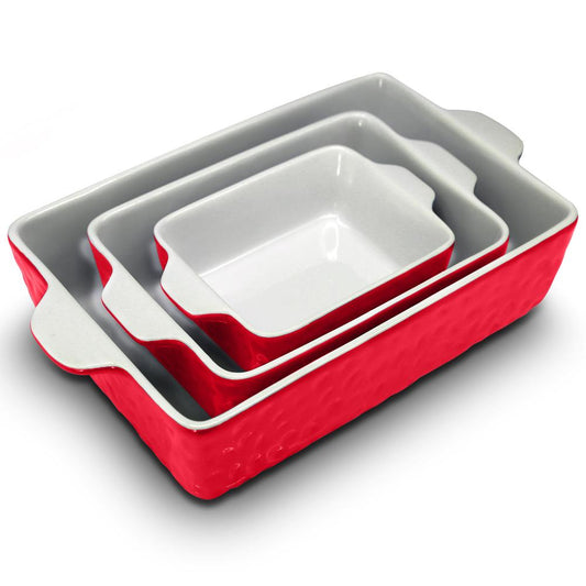 3-Piece Ceramic Casserole Set, Nonstick, Oven Safe, Red