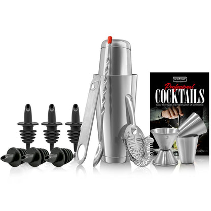 Cocktail Shaker Set 15 Pcs - Stainless Steel, Dishwasher Safe, Silver