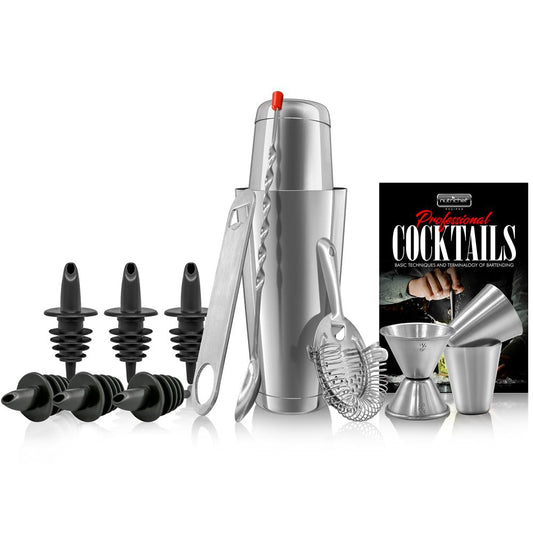 Cocktail Shaker Set 15 Pcs - Stainless Steel, Dishwasher Safe, Silver
