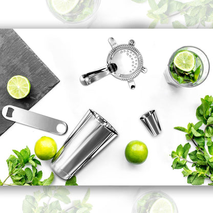 Cocktail Shaker Set 15 Pcs - Stainless Steel, Dishwasher Safe, Silver