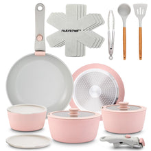 18-Piece Stylish Kitchen Cookware Set - Ceramic Nonstick Pots & Pans With Detachable Handles (Pink)