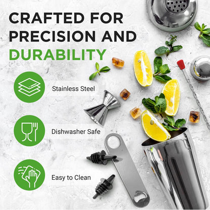 7-Piece Bartender Set - Create Cocktails - Stainless Steel, Dishwasher Safe