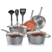 Nonstick Cookware Set, Even Heat, Ceramic Coating, Gray, 11 Pcs