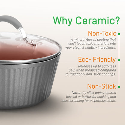 Nonstick Cookware Set, Even Heat, Ceramic Coating, Gray, 11 Pcs