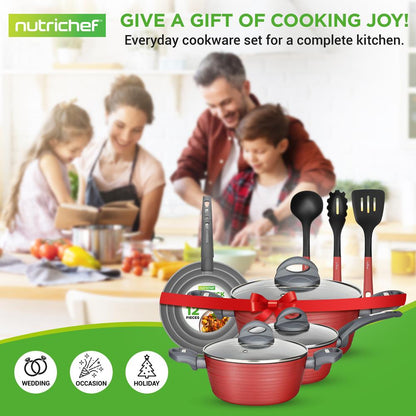 12-Piece Nonstick Cookware Set, Even Heat, Red, PFOA/PFOS-Free