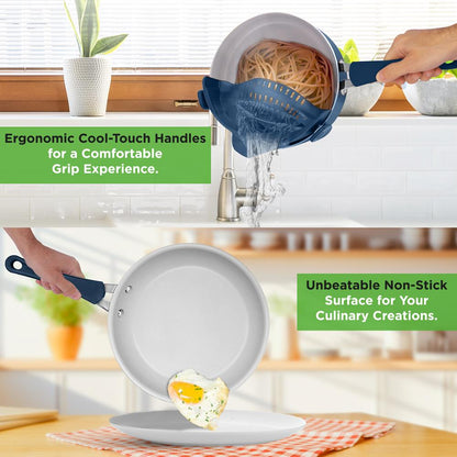 14-Piece Cookware Set - Even Heat Non-Stick Coating, Navy Blue