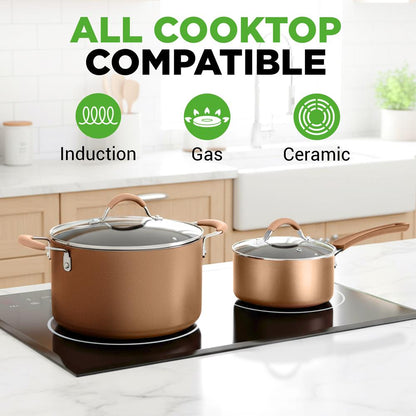 14-Piece Nonstick Cookware Set, Even Heat, Golden
