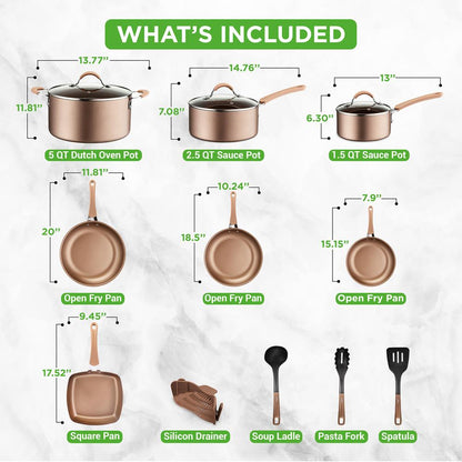 14-Piece Nonstick Cookware Set, Even Heat, Golden