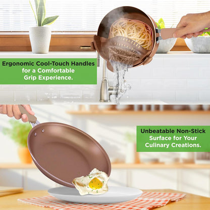 14-Piece Nonstick Cookware Set, Even Heat, Golden