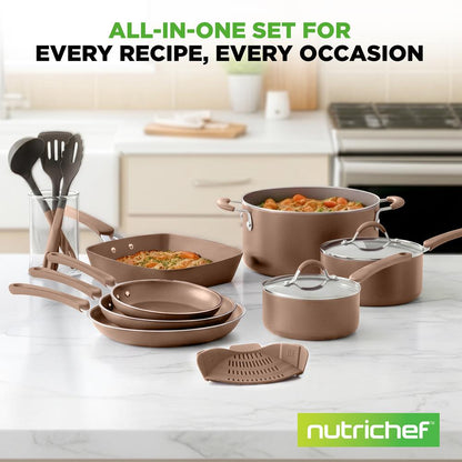 14-Piece Nonstick Cookware Set, Even Heat, Golden