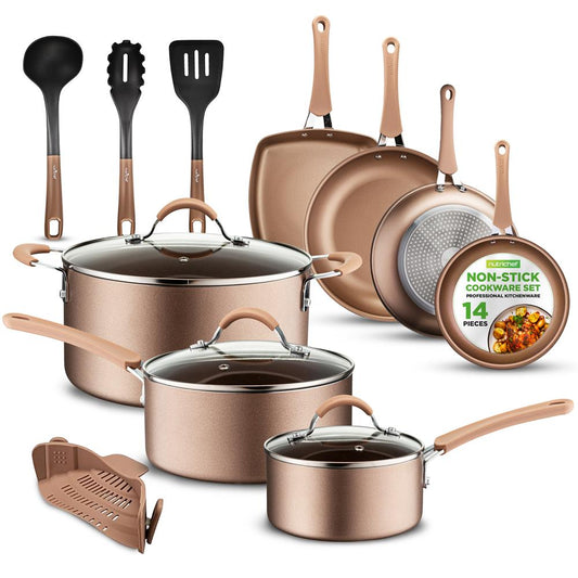 14-Piece Nonstick Cookware Set, Even Heat, Golden