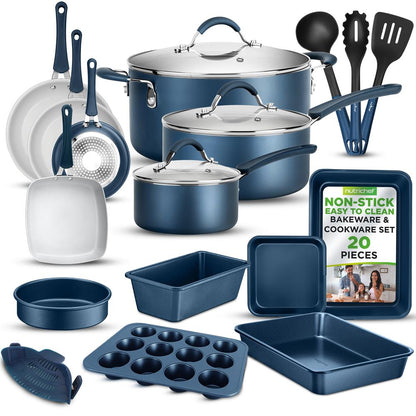 20 Pc Kitchen Set - Even Cooking Non-Stick Coating, Navy Blue