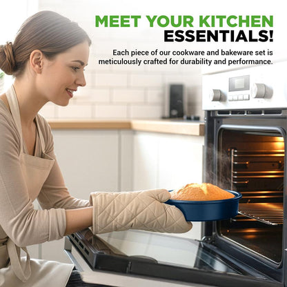 20 Pc Kitchen Set - Even Cooking Non-Stick Coating, Navy Blue