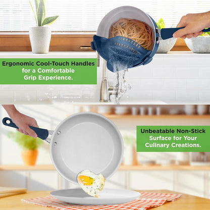 20 Pc Kitchen Set - Even Cooking Non-Stick Coating, Navy Blue