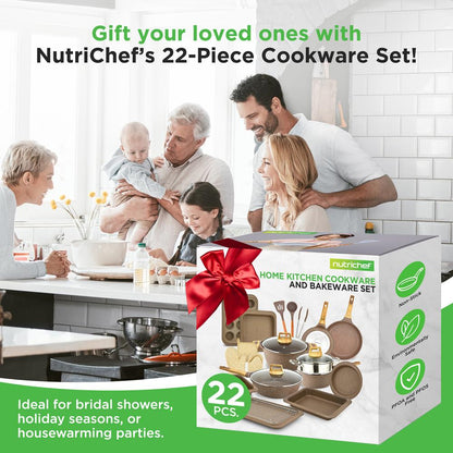 22-Piece Non-Stick Cookware Set, Even Heat, Marble Coating, Maroon