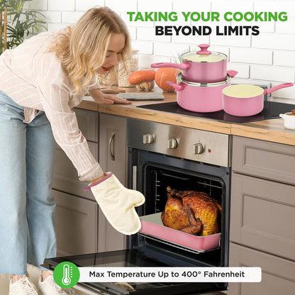 54-Piece Non-Stick Cookware Set, Even Heat Ceramic, Blush Pink