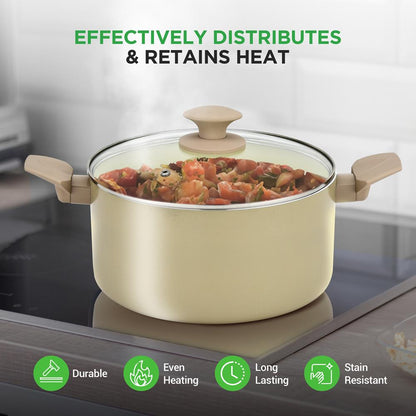 54-Piece Non-Stick Cookware Set, Even Heat Ceramic Coating, Taupe Brown