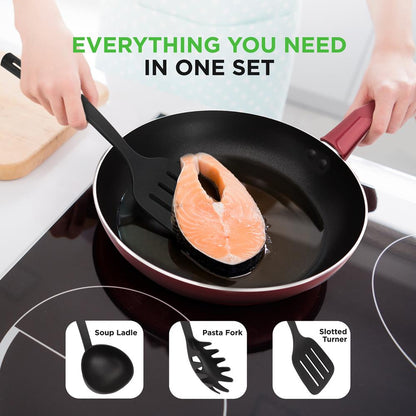 13-Piece Nonstick Cookware Set, Even Heat, Durable Coating, Red