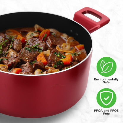 13-Piece Nonstick Cookware Set, Even Heat, Durable Coating, Red