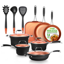 14-Piece Non-Stick Cookware Set - Even Heat, Copper Coating, Silicone Handles