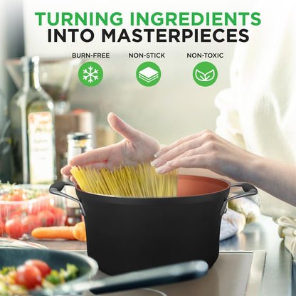 14-Piece Non-Stick Cookware Set - Even Heat, Copper Coating, Silicone Handles