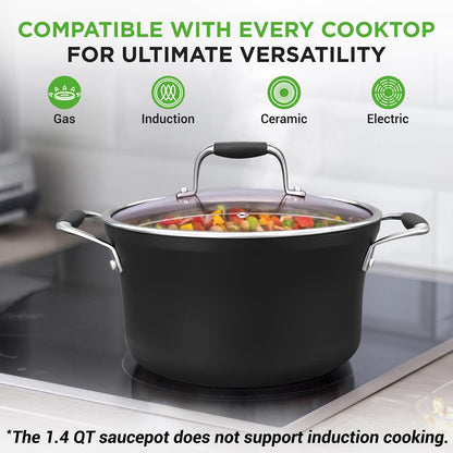 14-Piece Non-Stick Cookware Set - Even Heat, Copper Coating, Silicone Handles