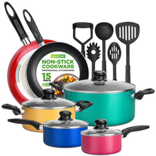 15-Piece Non-Stick Cookware Set, Even Heat, Colorful Lacquer Finish