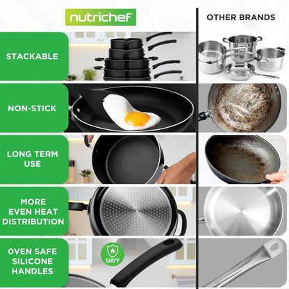 17-Piece Non-Stick Cookware Set - Space-Saving, Induction, Foldable Knob
