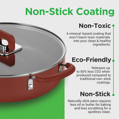 17-Piece Nonstick Cookware Set, Space-Saving Stackable Design, Brown