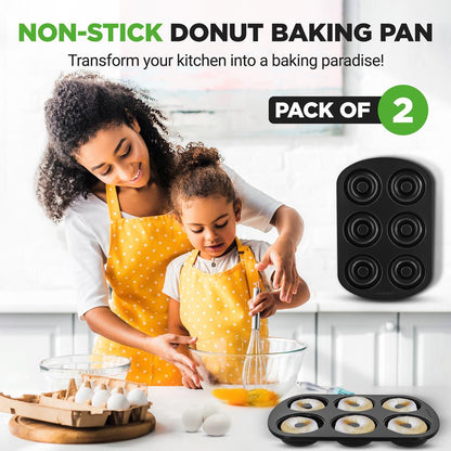 Nonstick Donut Pans 2-Pack, Easy Clean Carbon Steel, Oven Safe 450¬∞F