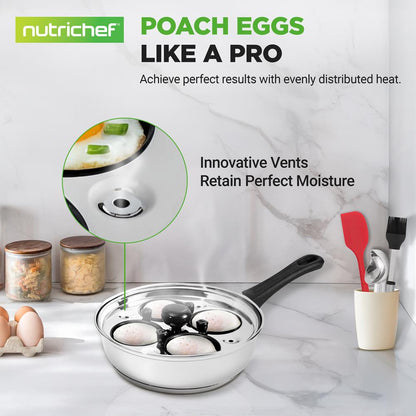 Egg Poacher Set for Perfect Eggs, Stainless Steel, Glass Lid, Silver