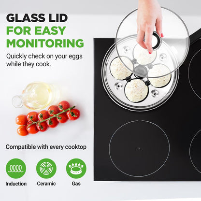 Egg Poacher Set for Perfect Eggs, Stainless Steel, Glass Lid, Silver