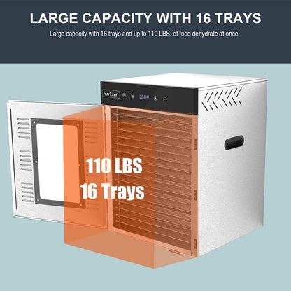 Electric Food Dehydrator 16 Trays Stainless Steel Digital Timer 1500W