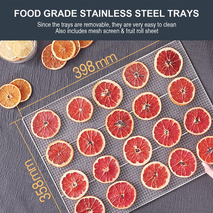 Electric Food Dehydrator 16 Trays Stainless Steel Digital Timer 1500W