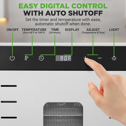 20-Shelf Food Dehydrator, Digital Timer, Stainless Steel, Easy Monitoring