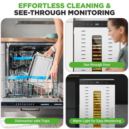 20-Shelf Food Dehydrator, Digital Timer, Stainless Steel, Easy Monitoring