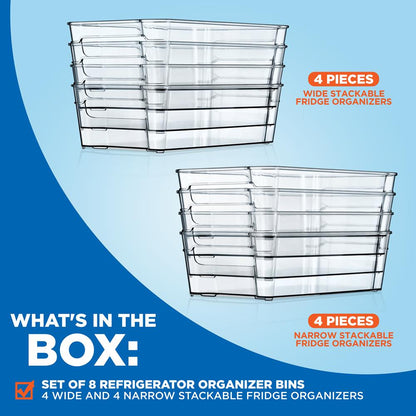 8-Piece Clear Fridge Organizer Set, BPA-Free, Shatter-Resistant Plastic