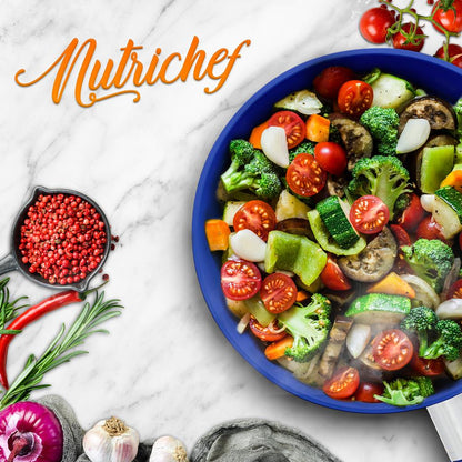 10" Nonstick Fry Pan with Lid, Ceramic Coating, Blue Silicone Handle