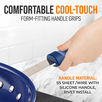 10" Nonstick Fry Pan - Easy Clean Ceramic Coating, Blue Silicone Handle
