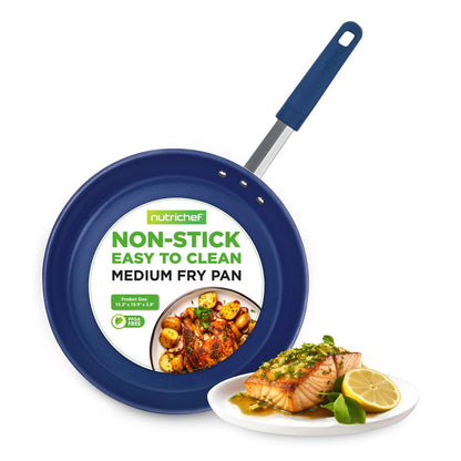 10" Nonstick Fry Pan - Easy Clean Ceramic Coating, Blue Silicone Handle