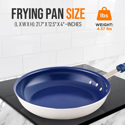 12" Nonstick Fry Pan - Easy Clean Ceramic Coating, Blue Silicone Handle